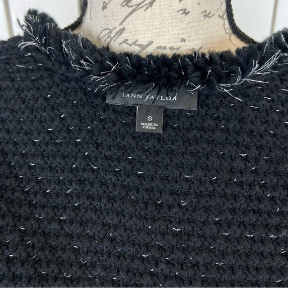 Ann Taylor Black & Silver Wool Blend Chunky Knit Tweed Blazer Jacket Size Small - Picture 9 of 12